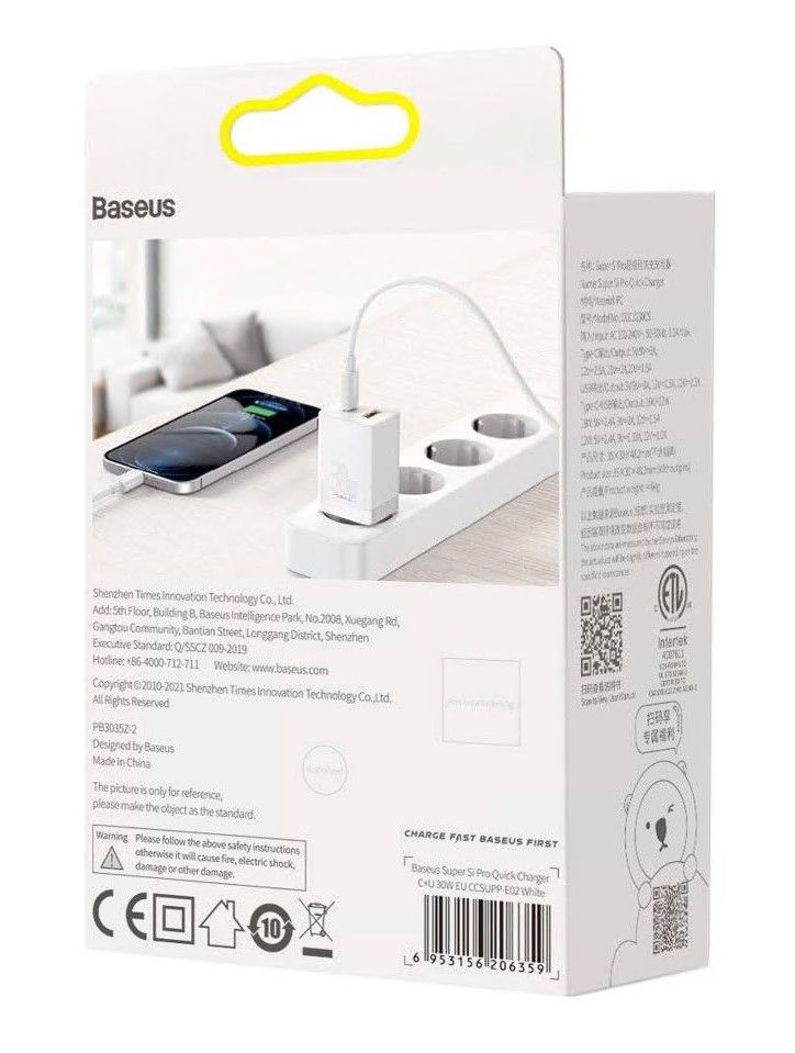 INCARCATOR retea Baseus Super Si Pro, Quick Charge 30W, 1 x USB 5V/3A, 1 x USB Type-C 5V/3A, alb 