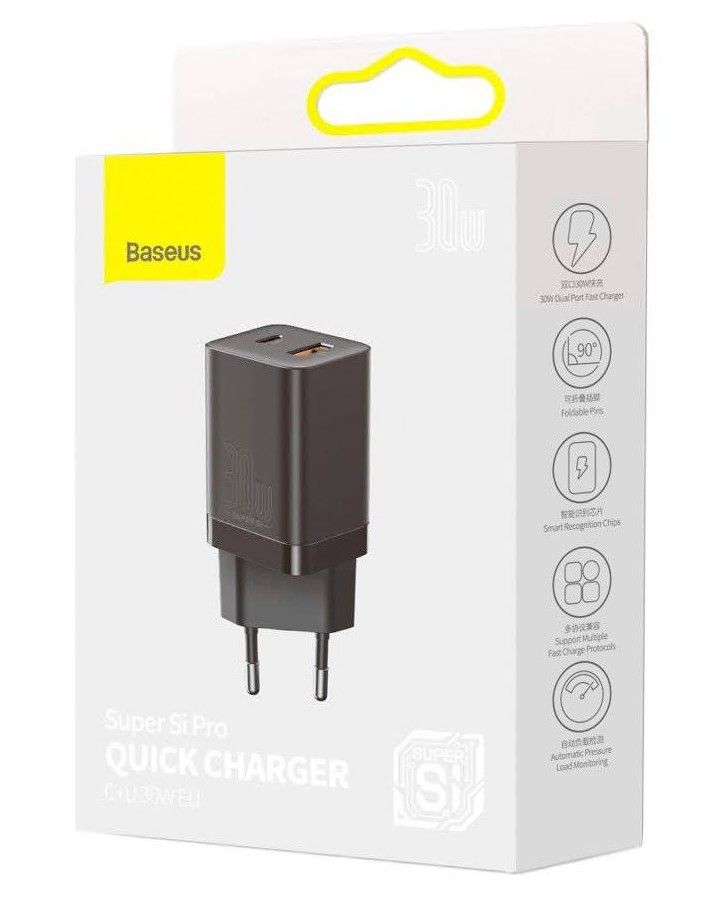 INCARCATOR retea Baseus Super Si Pro, Quick Charge 30W, 1 x USB 5V/3A, 1 x USB Type-C 5V/3A, negru 