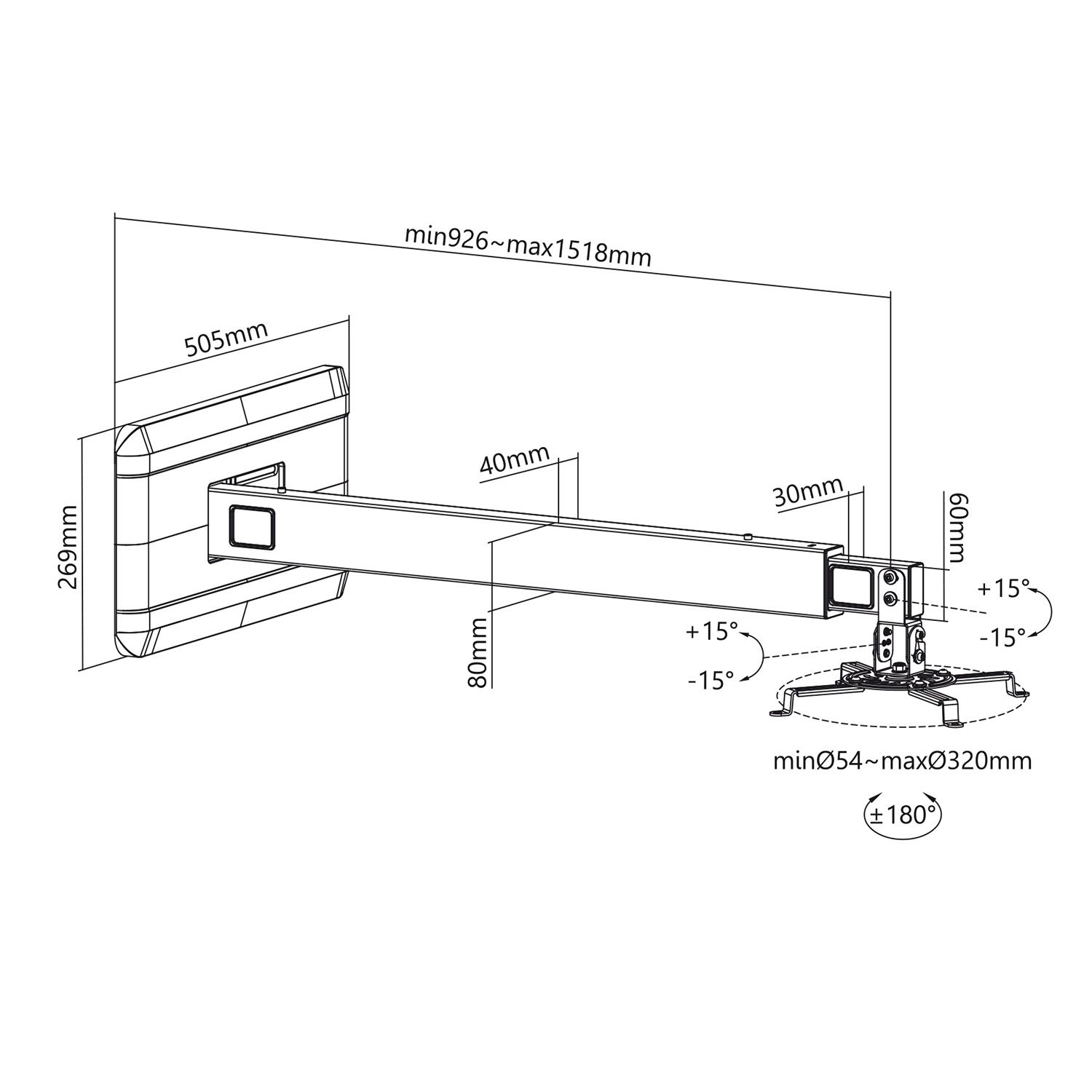 Maclean MC-945 Wall Mount Holder for Short Distance Video Projector Bracket 360° Rotatable 15kg_10