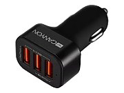 CANYON C-06 Universal 3xUSB car adapter, Input 12V-24V, Output 5V-3.1A, black rubber coating+black metal ring (side with USB is in plastic), 66*35.2*25.1mm, 0.025kg_1