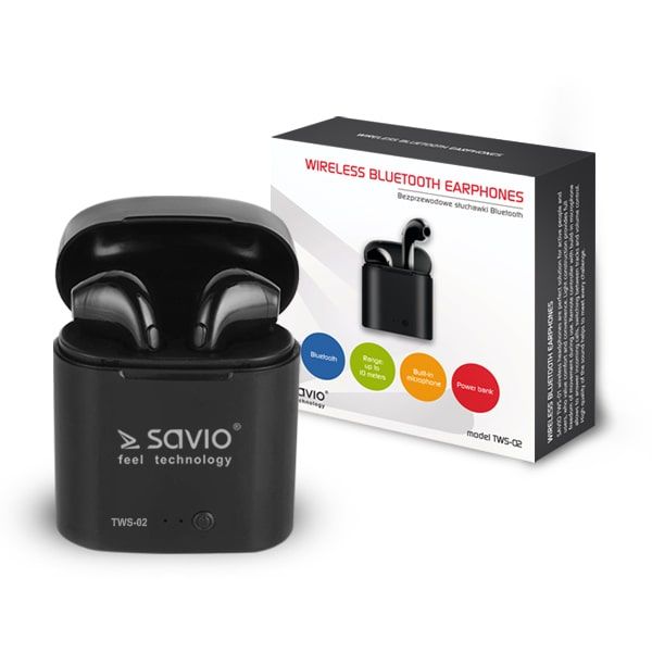 Savio TWS-02 Wireless Bluetooth Earphones, Black_3