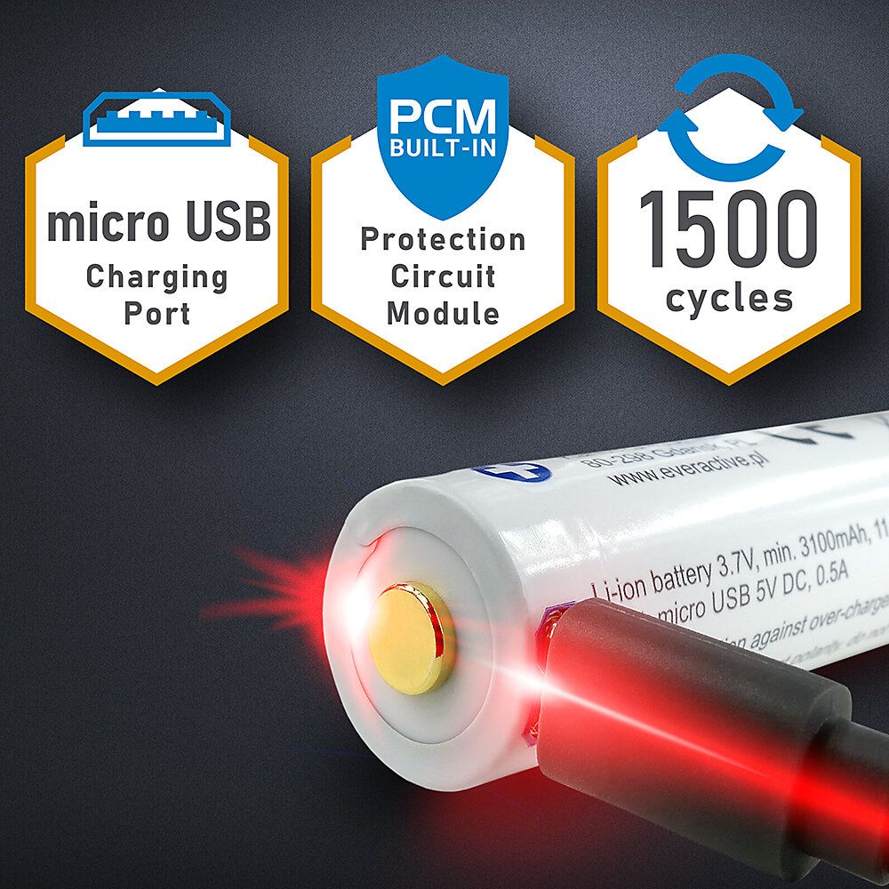 Rechargeable batteries everActive 18650 3,7V Li-ion 3200mAh micro USB_7
