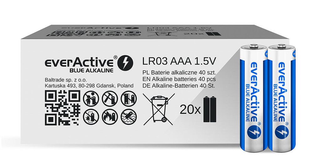 Alkaline batteries everActive Blue Alkaline LR03 AAA  - carton box - 40 pieces, limited edition_2