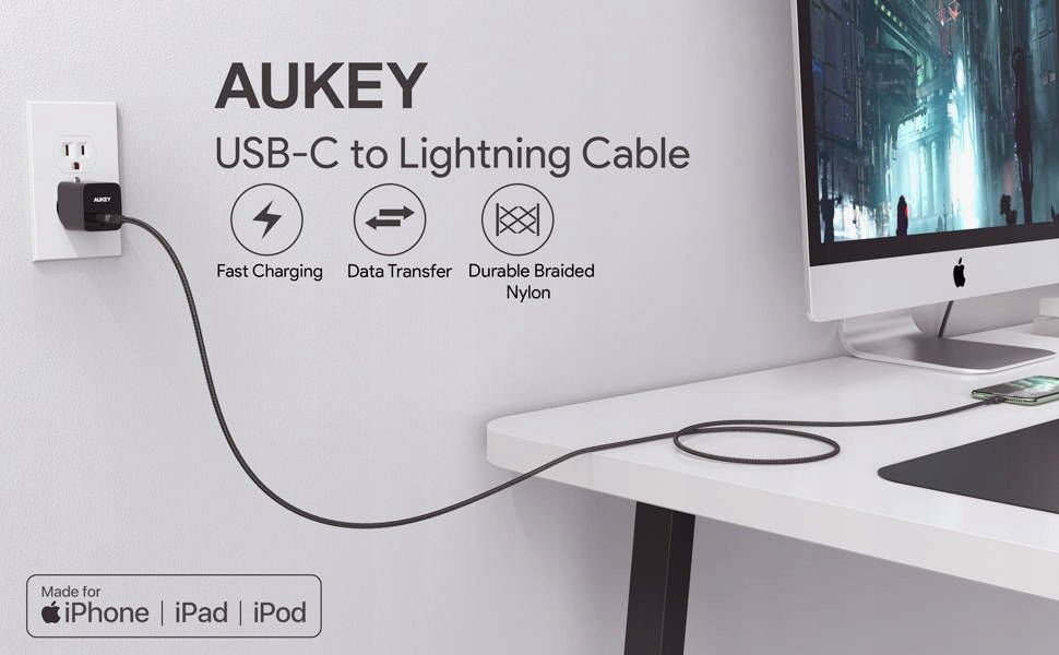 AUKEY CB-CL02 USB cable Quick Charge USB C-Lightning | 1.2m | Black_2