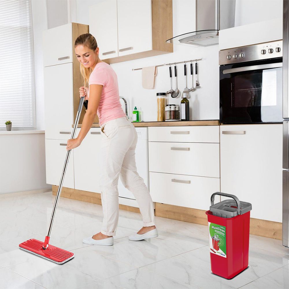 Flat Mop + Bucket + Telescopic Pole + 2 x Microfibre Pad 5.7L Floor Cleaning XXL Set Rotating Head_10