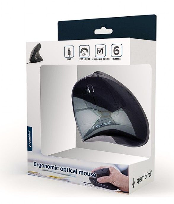 MOUSE GEMBIRD, PC sau NB, cu fir, USB, optic, 3200 dpi, butoane/scroll 6/1, ergonomic, cablu 1.35m, negru, 