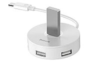 HUB extern Baseus Airjoy, porturi USB: USB 3.0 x 1 + USB 2.0 x 3, conectare prin USB Type-C, rotund, lungime cablu 10 cm, negru, 