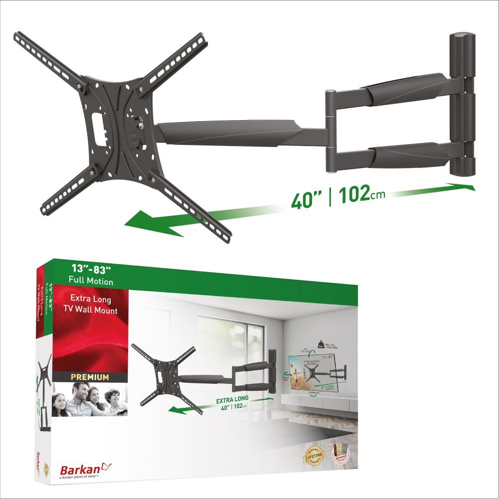 Suport TV de perete LCD/Plasma plat/curbat Barkan, BM443XL, 13 -80 , ajustabil pe toate la, max. 600x400mm, max 50Kg, negru