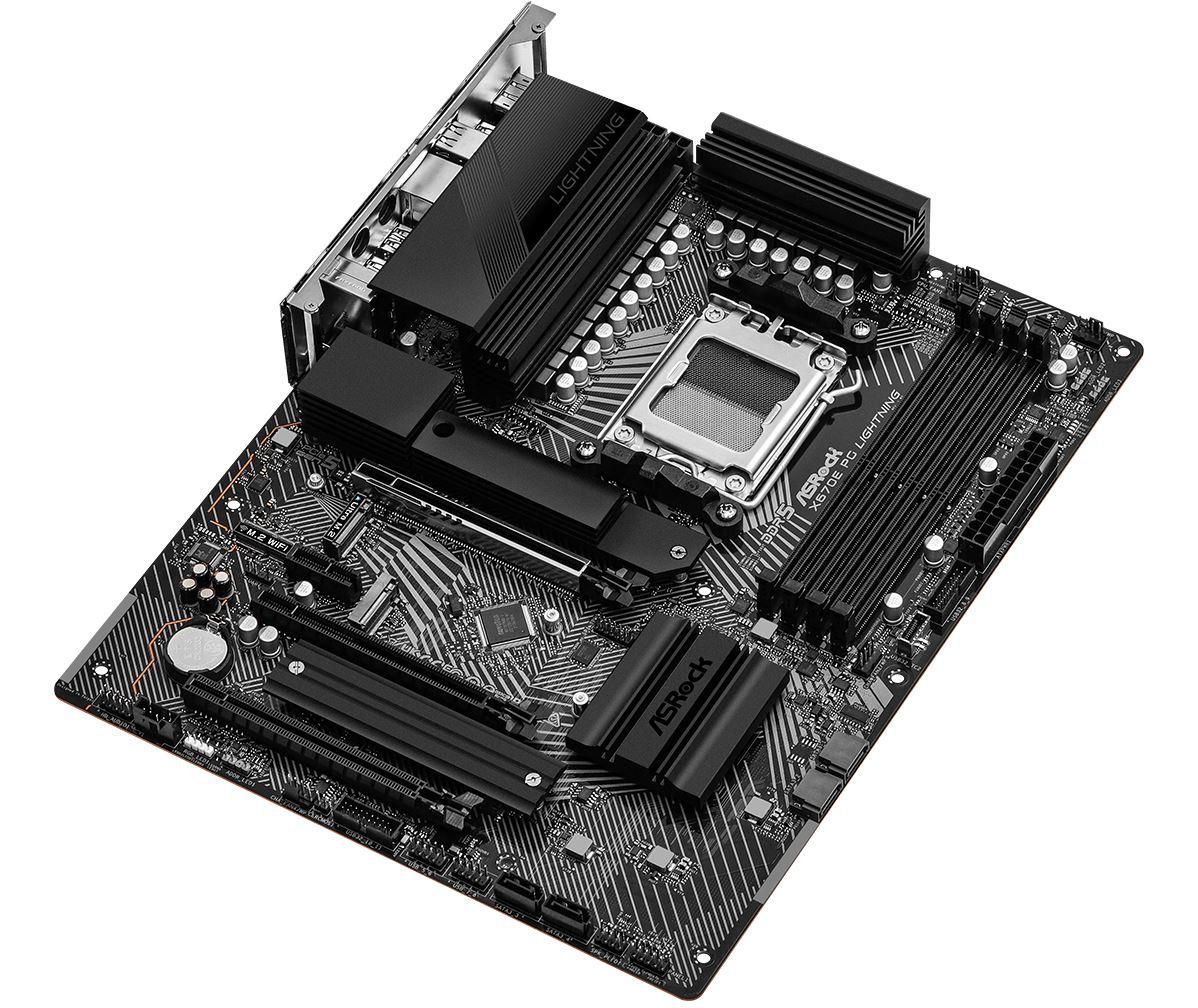 Placa de baza AsRock Socket AM5, X670E PG Lightning  Supports AMD Ryzen™ 7000 Series Processors 14+2+1 Phase Power Design, SPS 4 x DDR5 DIMMs, supports up to 6600+(OC) 1 PCIe 5.0 x16, 1 PCIe 4.0 x16, 1 PCIe 4.0 x16, 1 PCIe 4.0 x1, 1 M.2 Key-E for WiFi Graphics Output Options: 1 HDMI, 1 DisplayPort_3