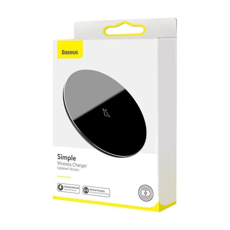 INCARCATOR wireless Baseus Simple Qi 15W, compatibilitate smartphones, cablu Type-C la Type-C 1m inclus, negru  WXJK-B01  (include timbru verde 0.25 lei) - 6953156219014