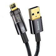 CABLU alimentare si date Baseus Explorer, Fast Charging Data Cable pt. smartphone, USB la Lightning Iphone 2.4A, 1m, Auto Power-Off, negru transparent 