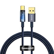 CABLU alimentare si date Baseus Explorer, Fast Charging Data Cable pt. smartphone, USB la USB Type-C 100W, 2m, Auto Power-Off, negru transparent 