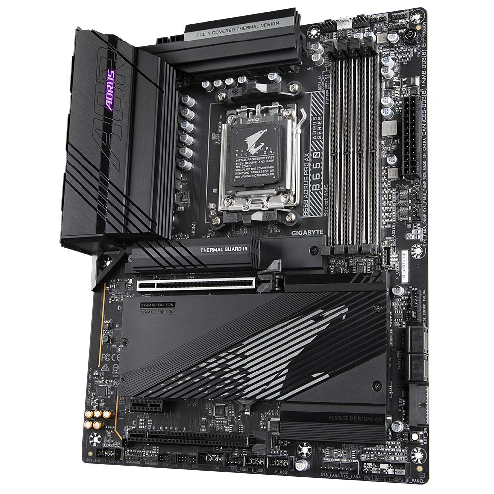 Placa de baza Gigabyte B650 AORUS PRO AX AM5, B650 Chipset, Supports 7000 series AMD Ryzen, 4x DIMM Slots, DDR5 6600MHz, PCIe Gen 4, 4x SATA 6Gb/s connectors, 3xM.2 Slot, 2.5GB LAN, USB Type-C, WIFI 6E, ATX_4