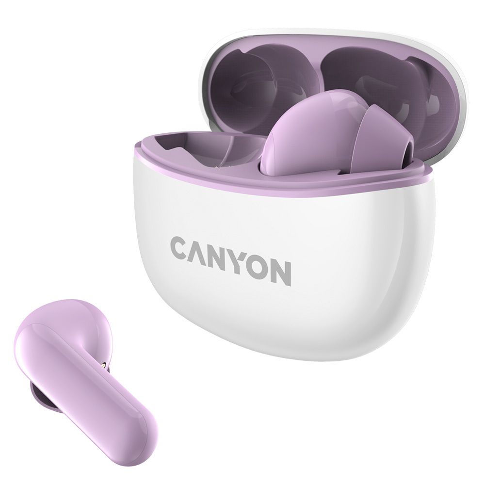 Canyon TWS-5 Bluetooth headset, with microphone, BT V5.3 JL 6983D4, Frequence Response:20Hz-20kHz, battery EarBud 40mAh*2+Charging Case 500mAh, type-C cable length 0.24m, size: 58.5*52.91*25.5mm, 0.036kg, Purple_2