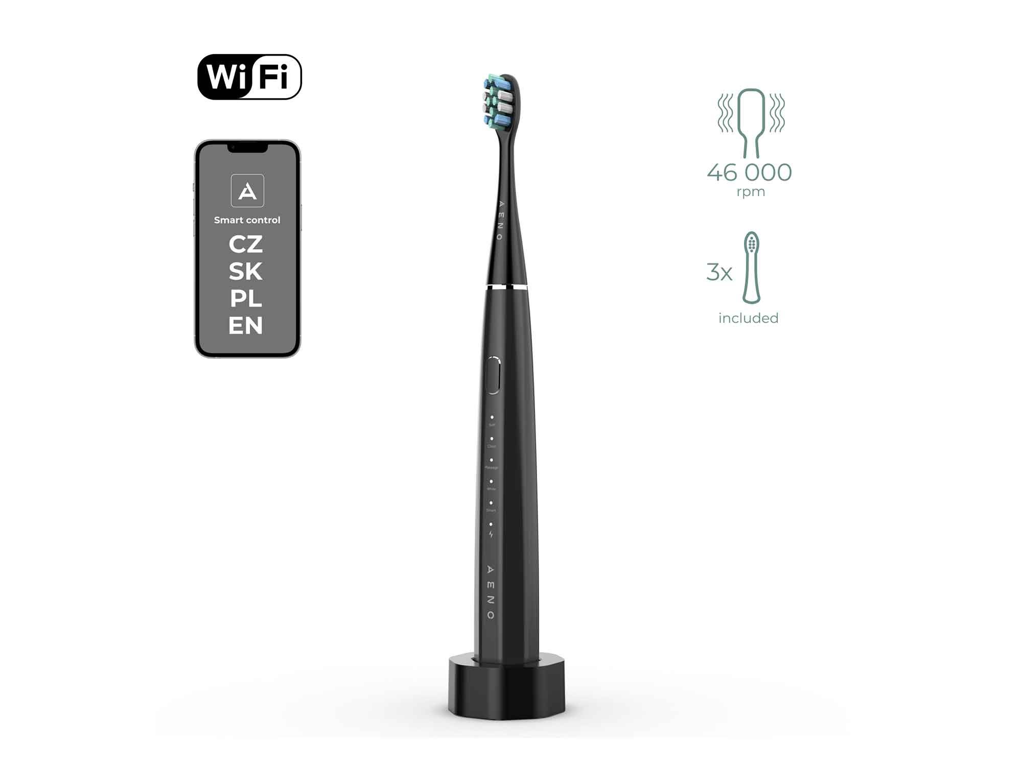 AENO SMART Sonic Electric toothbrush, DB2S: Black, 4modes + smart, wireless charging, 46000rpm, 40 days without charging, IPX7_3