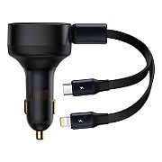 INCARCATOR auto Baseus Enjoyment, cablu inclus max 75cm, 1 x USB Type-C(T) max 5V/3A 30W, 1x Iphone Lightning 5V/3A total output 25 cm , pt. bricheta auto, negru 