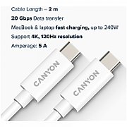 CANYON UC-42, cable, U4-CC-5A2M-E, USB4 TYPE-C to TYPE-C cable assembly 20G 2m 5A 240W(ERP) with E-MARK, CE, ROHS, white_2