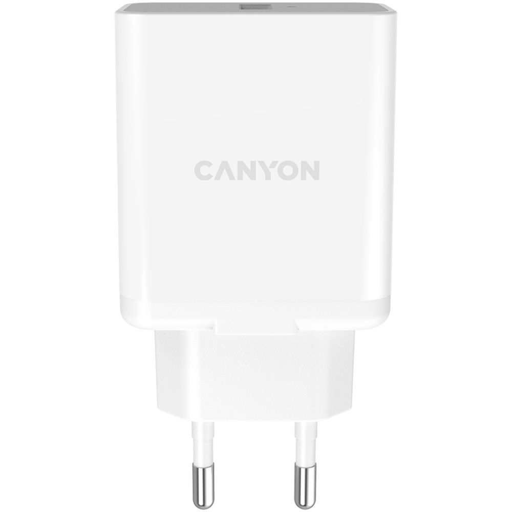 CANYON H-36-01, QC3.0 36W WALL Charger with 1-USB A   Input: 100V-240V, Output:  USB-A:QC3.0 36W (5V3A/9V3.0A/12V3.0A),  Eu plug  , Over- Voltage ,  over-heated, over-current and short circuit protection Compliant with CE RoHs,ERP.Size:90*46*27.5mm, 71g, Whi_2