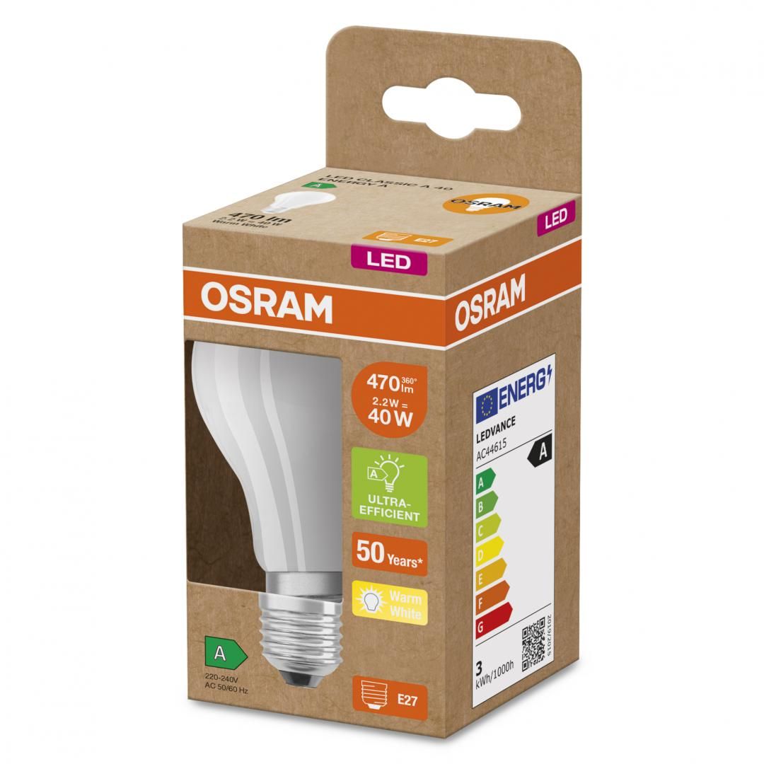 Bec LED Osram Classic A60, Ultra Efficient Light, E27, 2.5W (40W), 525 lm, lumina calda (3000K)_2