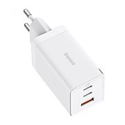 INCARCATOR RETEA Baseus GaN5 PRO, Quick Charge 65W, 2 x USB Type-C Output 5V/3A, 1 x USB, include cablu USB Type-C la USB Type-C 100W lungime 1m, alb 