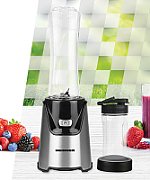 Blender sport Heinner HSB-T400SS, 400W, 19000RPM, recipient Tritan fara BPA 600ml, recipient Tritan fara BPA 400ml, doua capace  gata de plecare , buton ON/OFF, lame din inox, carcasa inox