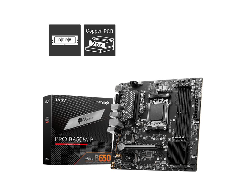 MSI PRO B650M-P AMD B650 Supports AMD Ryzen 7000 Series Desktop Processors Socket AM5 Support HDMITM 2.1 1x DP 1x VGA_2