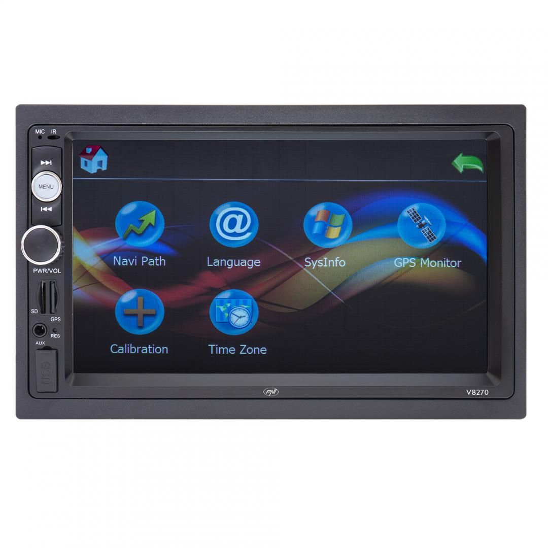 Navigatie multimedia PNI V8270 2 DIN cu GPS MP5, touch screen 7 inch, radio FM, Bluetooth, Mirror Link, AUX, USB, microSD, Culoare: negru, 7