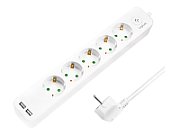 PRELUNGITOR LOGILINK, Schuko x 5, USB x 2 5V/2.1A (10.5 W), cablu 3G 1.5mm2, 230 V/16 A, 50 Hz, max. 3600 W, buton intrerupator iluminat, IP20, 1.5m, alb 