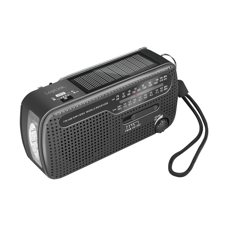 RADIO LOGILINK, cu Dinam, Panou Solar, 3.7V ac. litiu polimer, Lanterna, incarcator USB, 45Hz-20KHz, 