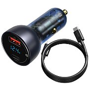 INCARCATOR auto Baseus Particular Digital Display QC + PPS, 1 x USB Output 4.5V/5A, 1 x USB Type-C Output 5V/3A, total output 65W, pt. bricheta auto, afisaj digital, gri 