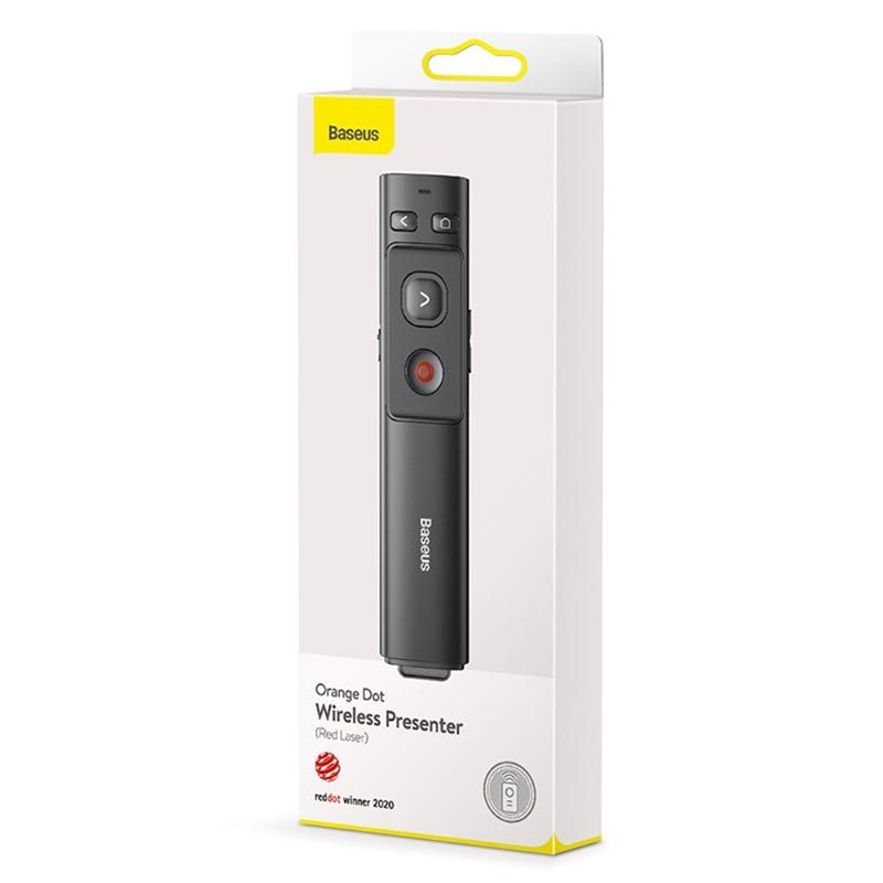 PRESENTER laser Orange Dot Baseus RF2.4GHz, laser rosu, distanta maxima 100m, transmitator USB/USB Type-C, gri 