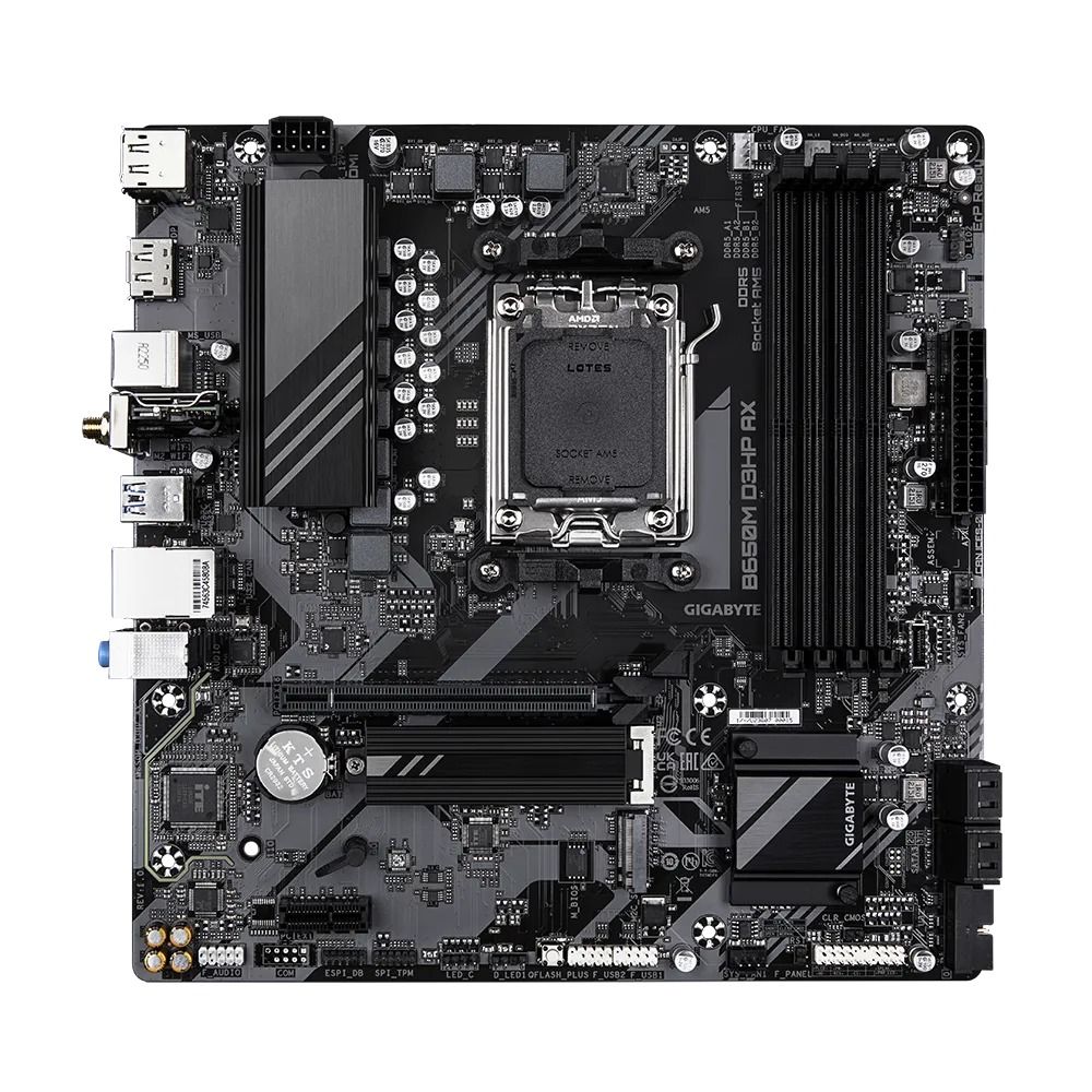 Placa de baza GIGABYTE B650M D3HP AX, socket AM5, 4x DDR5 UDIMM, 4x SATA, 2x NVMe, 11x USB-A, 2x USB-C, mATX