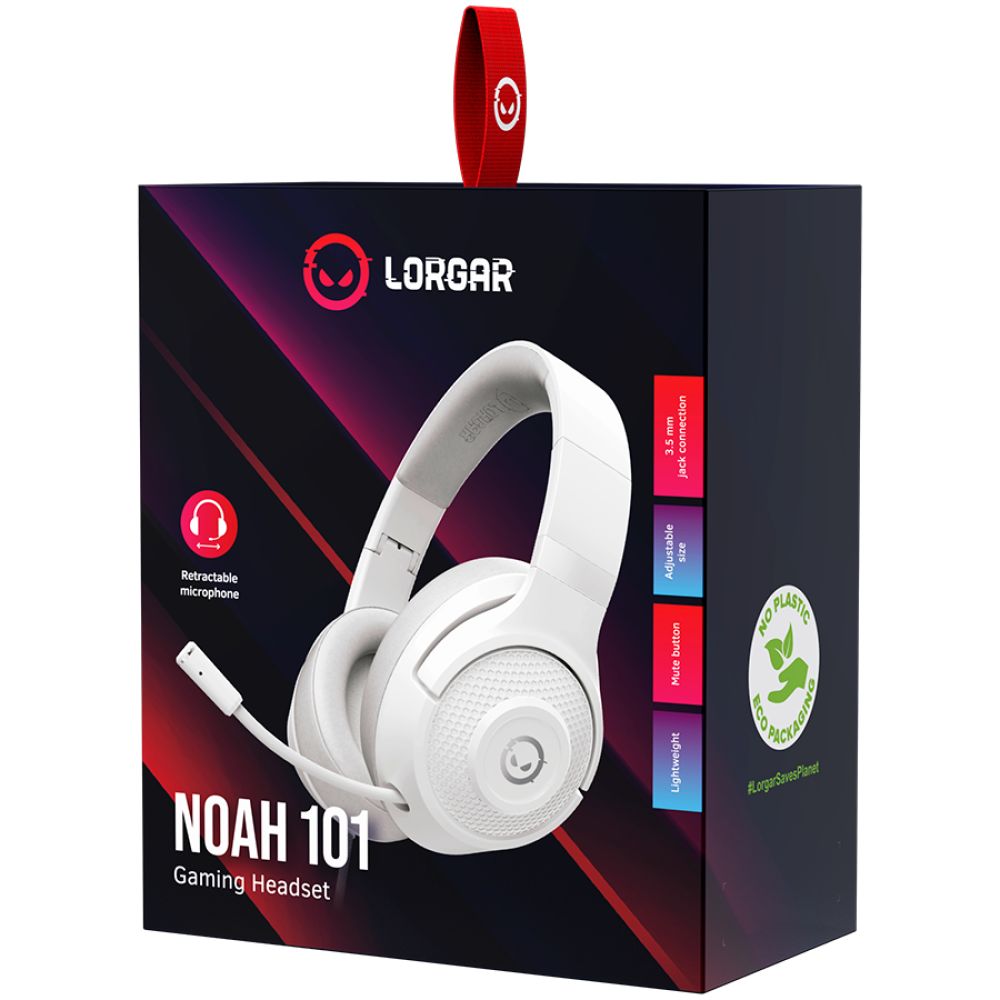 LORGAR Noah 101, Gaming headset with microphone, 3.5mm jack connection, cable length 2m, foldable design, PU leather ear pads, size: 185*195*80mm, 0.245kg, white_2