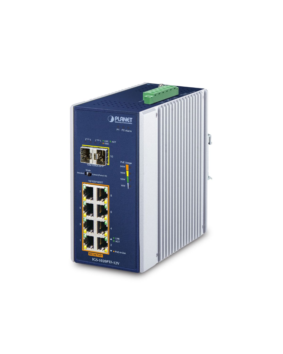 PLANET IP30 Ind 8-P 10/100/1000T Fara management Gigabit Ethernet (10/100/1000) Power over Ethernet (PoE) Suport Albastru