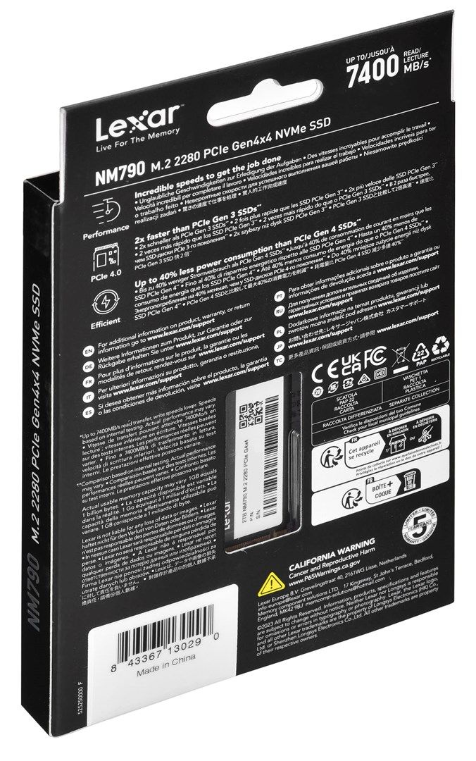 Lexar 2TB High Speed PCIe Gen 4X4 M.2 NVMe, up to 7400 MB/s read and 6500 MB/s write, EAN: 843367130290_6