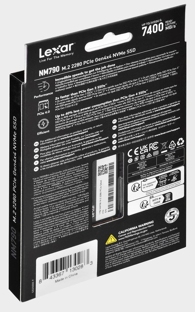 Lexar 1TB High Speed PCIe Gen 4X4 M.2 NVMe, up to 7400 MB/s read and 6500 MB/s write, EAN: 843367130283_6