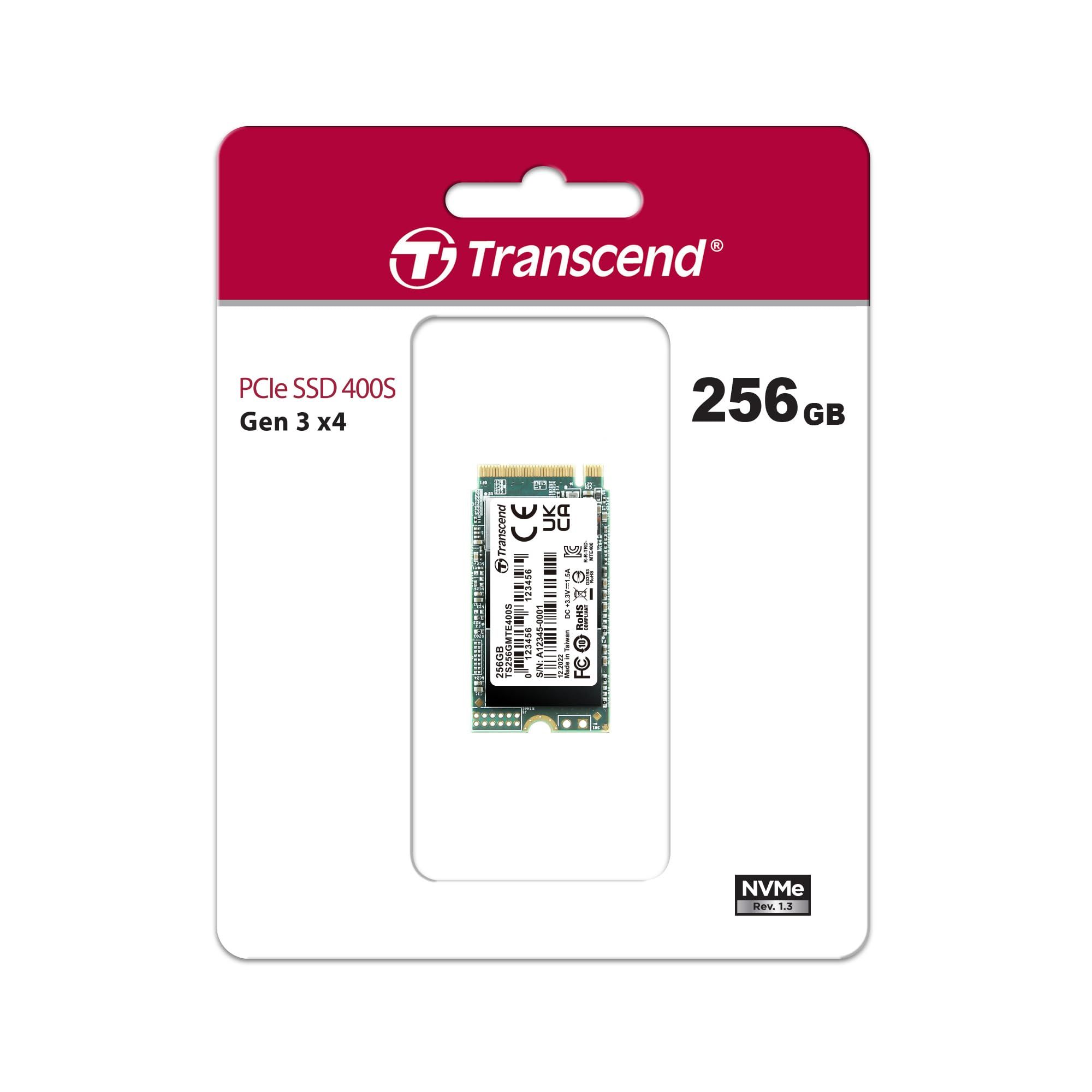 Transcend 256GB, M.2 2242,PCIe Gen3x4, NVMe, 3D TLC, DRAM-less, EAN: 760557828952_2