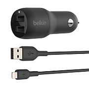 DUAL USB-A CHARGER CAR/W/LIGHTNING CABLE 1M 24W BLACK_1