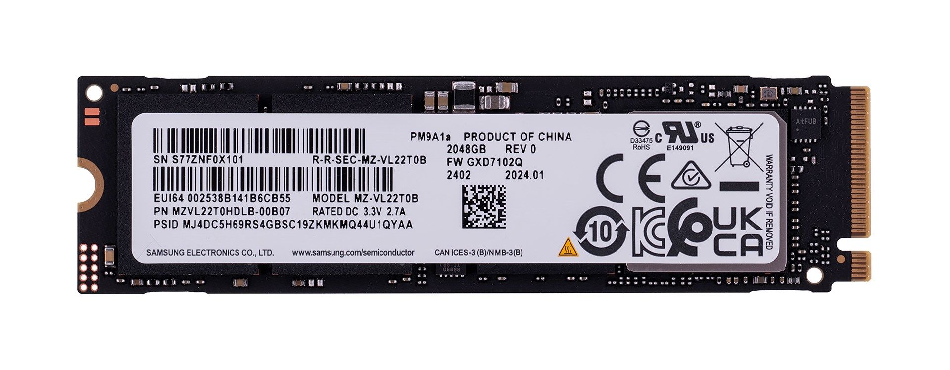 PM9A1A 2TB SSD M.2 BULK/CLIENT SSD NVME PCIE4.0X4_2