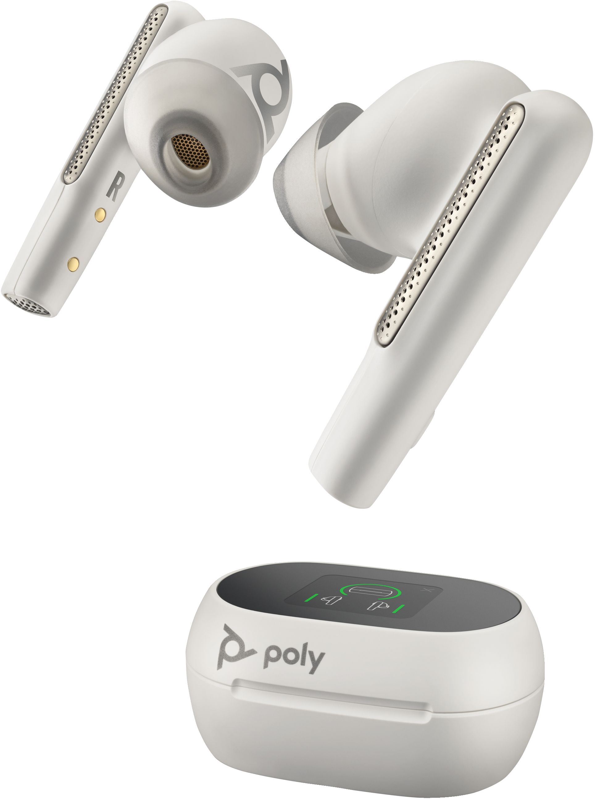 Poly Voyager Free 60+ UC M White Sand Earbuds +BT700 USB-A Adapter +Touchscreen Charge Case_2