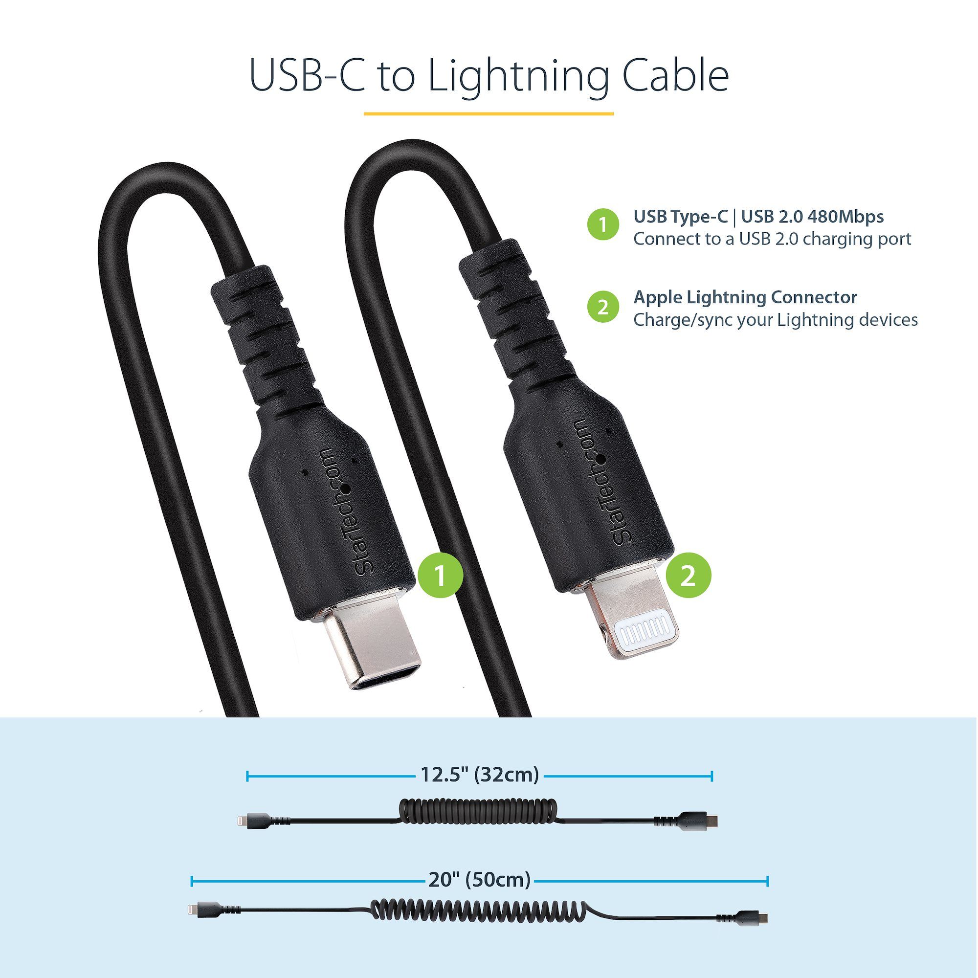 USB C TO LIGHTNING CABLE - 50CM/(20IN) COILED CABLE BLACK_8