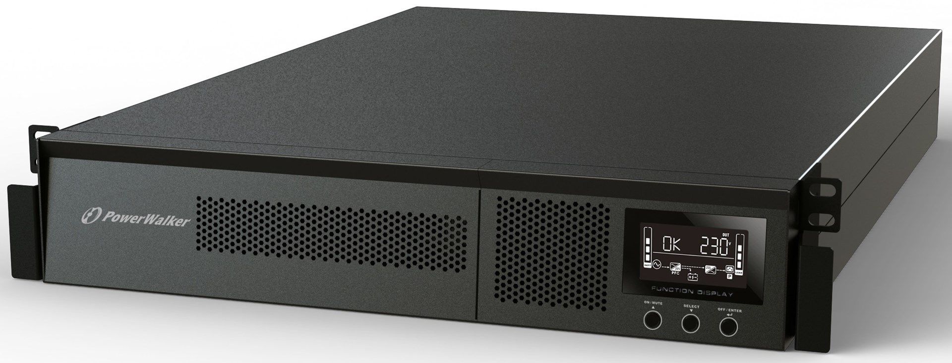 UPS PowerWalker VFI 1000 RMG PF1, 1000VA, 1000 W, cu management, on-line, 8x C13, 1x C14, 1x RJ45, 1x USB, 12.0V/7.0Ah LCD, Rack 2U, Negru 