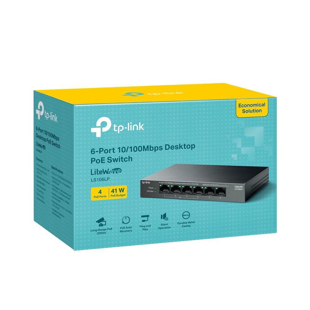 TP-LINK 6-PORT GIGABIT SWITCH LS106LP, Standards and Protocols: 802.3 af compliant, Interface: 6 * 10/100/Mbps, Auto-Negotiation, Auto-MDI/MDIX Ports_3