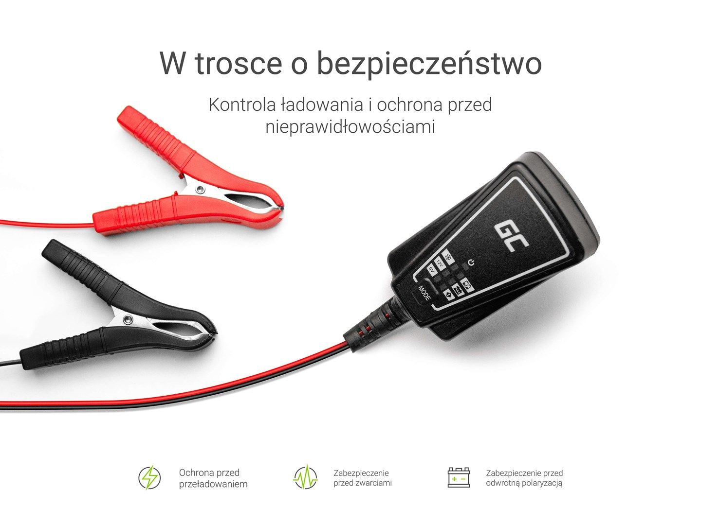 GREENCELL ACAGM06 Automatyczna Ladowarka, Prostownik Green Cell do akumulatorow 6V / 12V (1A)_4