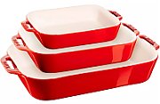 Set of 3 rectangular Staub ceramic platters - Red_1