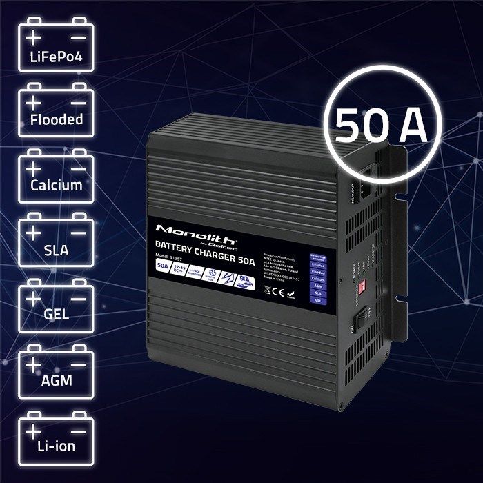 Qoltec 51957 Smart Monolith charger for LiFePO4 AGM GEL SLA batteries | 50A | 12V_3