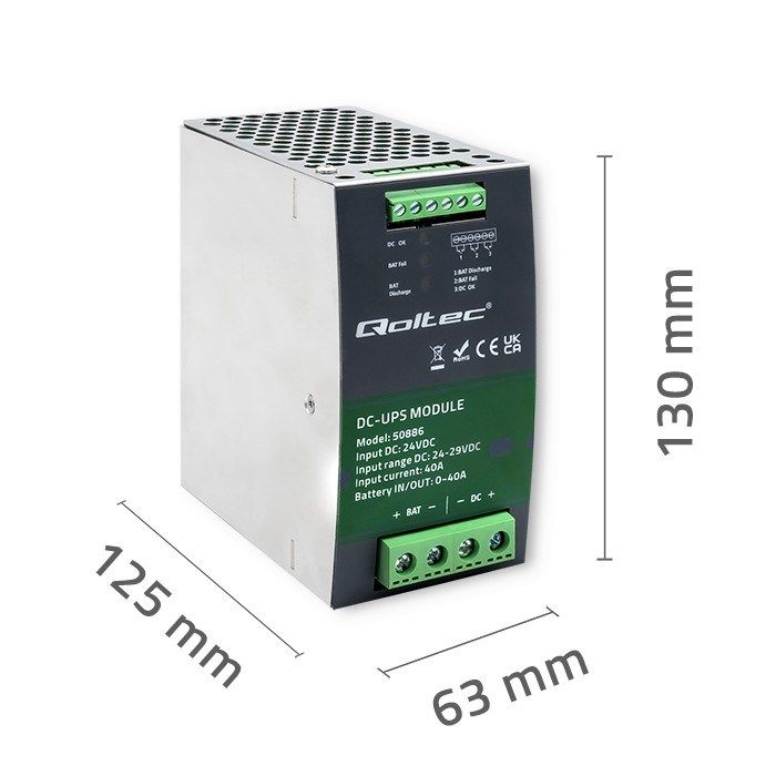 Qoltec 50886 Module UPS DC for DIN rail | 40A | 24V_7