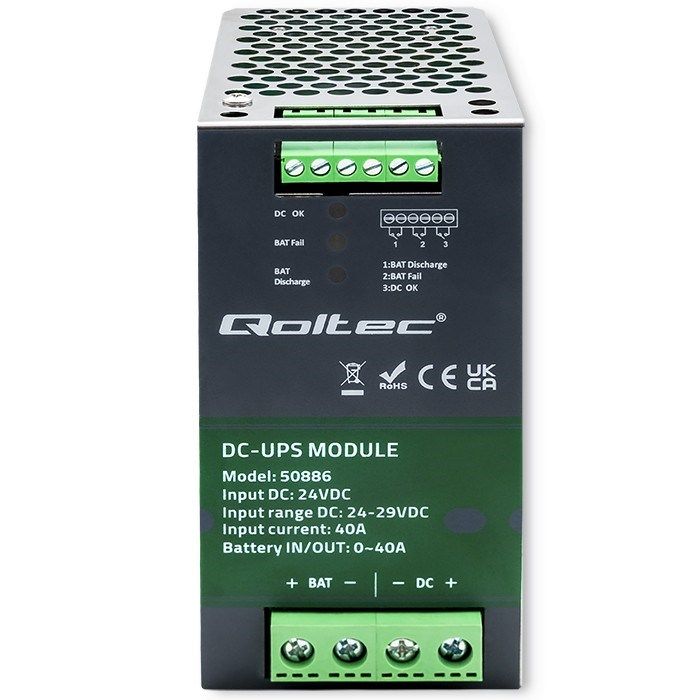 Qoltec 50886 Module UPS DC for DIN rail | 40A | 24V_10