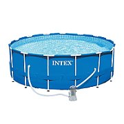 Intex Metal Frame Pool Set with Filter Pump  Safety Ladder  Ground Cloth  Cover Blue_1