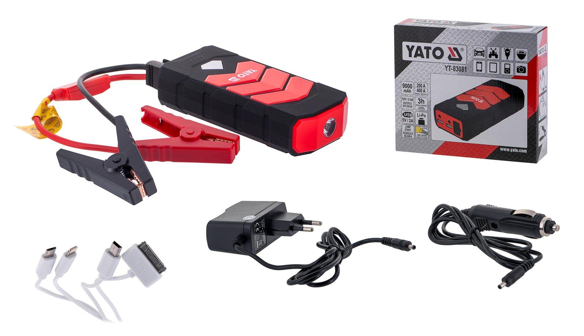 Car jump starter YATO YT-83081 car power bank 9000 mAh 9000 mAh Black  Orange_5